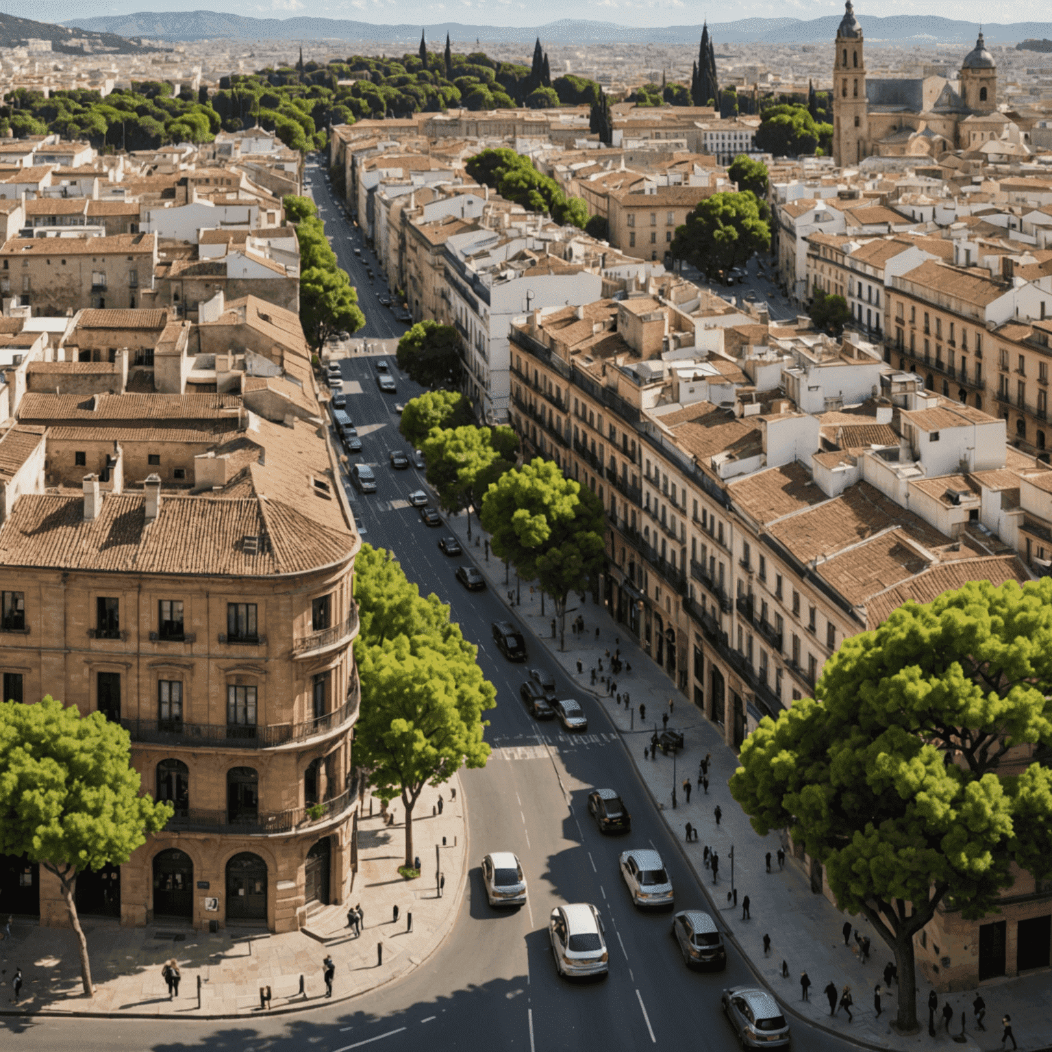 Vista panorámica de Chamberí, mostrando sus calles arboladas, edificios históricos y plazas encantadoras